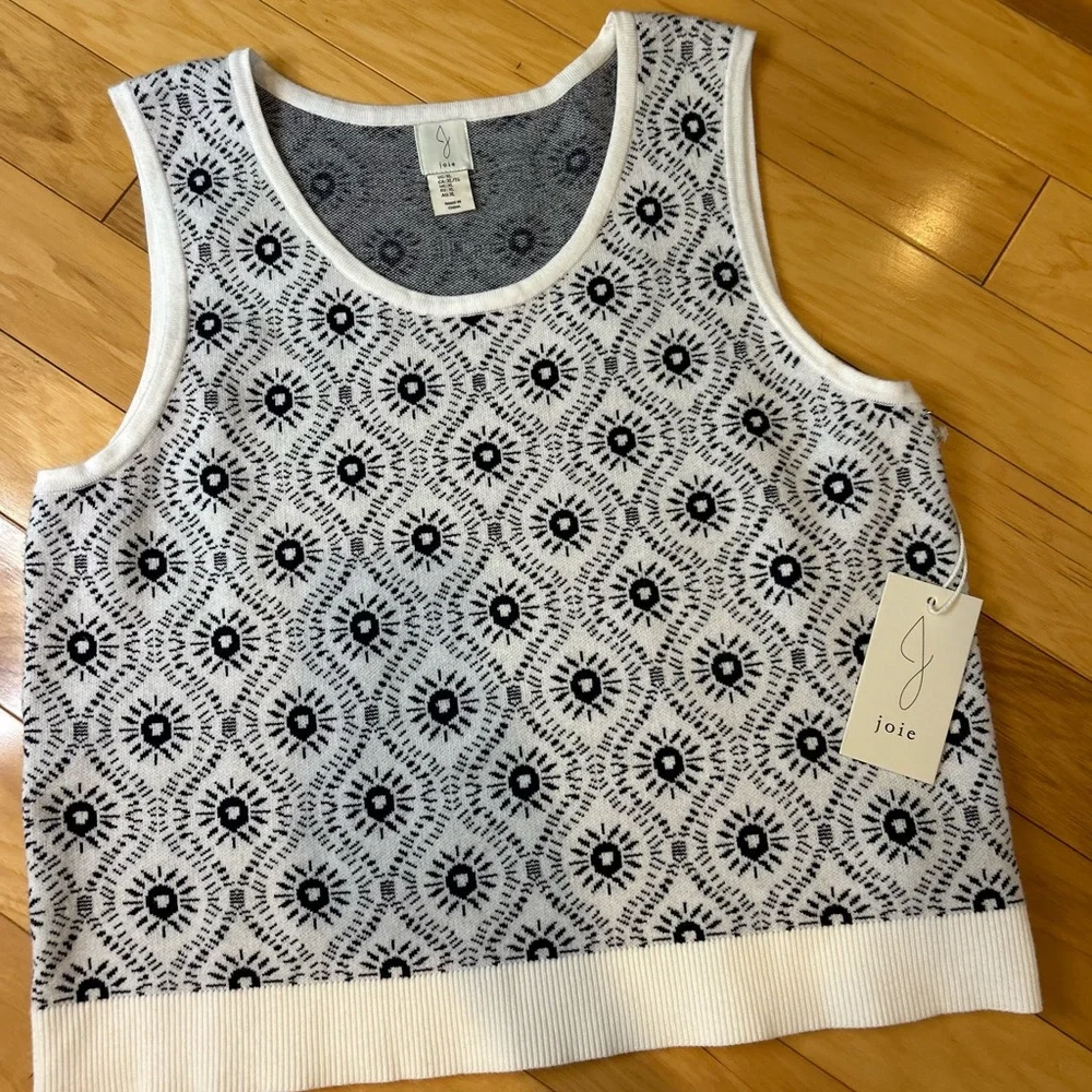 NWT Joie Black & White Patterned Soft Knit Tank Top Sweater